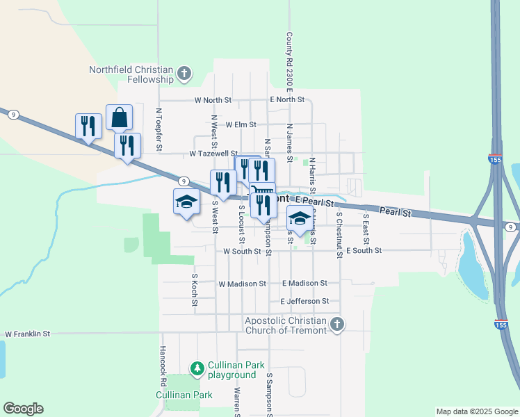 map of restaurants, bars, coffee shops, grocery stores, and more near 113 South Sampson Street in Tremont
