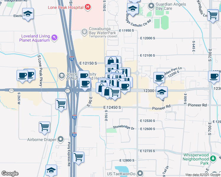 map of restaurants, bars, coffee shops, grocery stores, and more near 147 East 12300 South in Draper