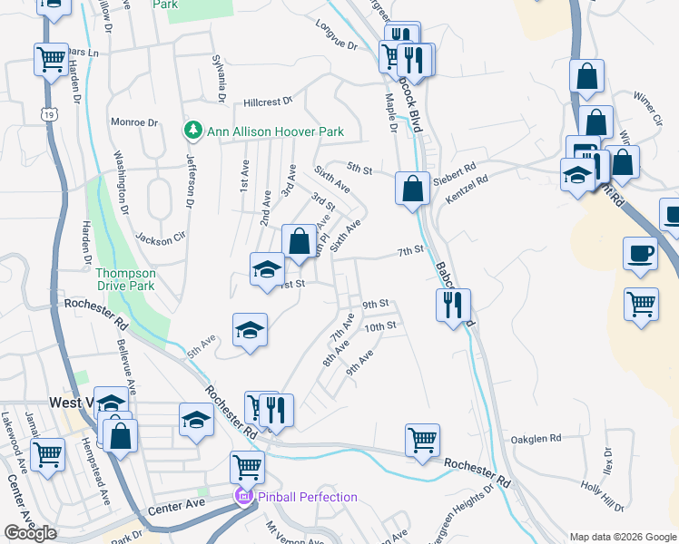 map of restaurants, bars, coffee shops, grocery stores, and more near 176 6th Avenue in Pittsburgh