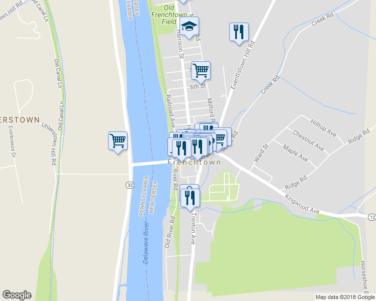 map of restaurants, bars, coffee shops, grocery stores, and more near 111 Harrison Street in Frenchtown