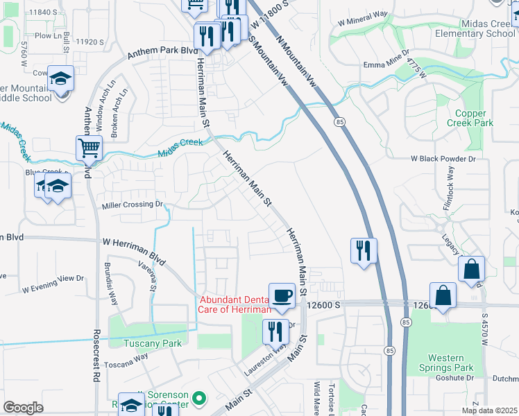 map of restaurants, bars, coffee shops, grocery stores, and more near 5149 Capricco Court in Herriman