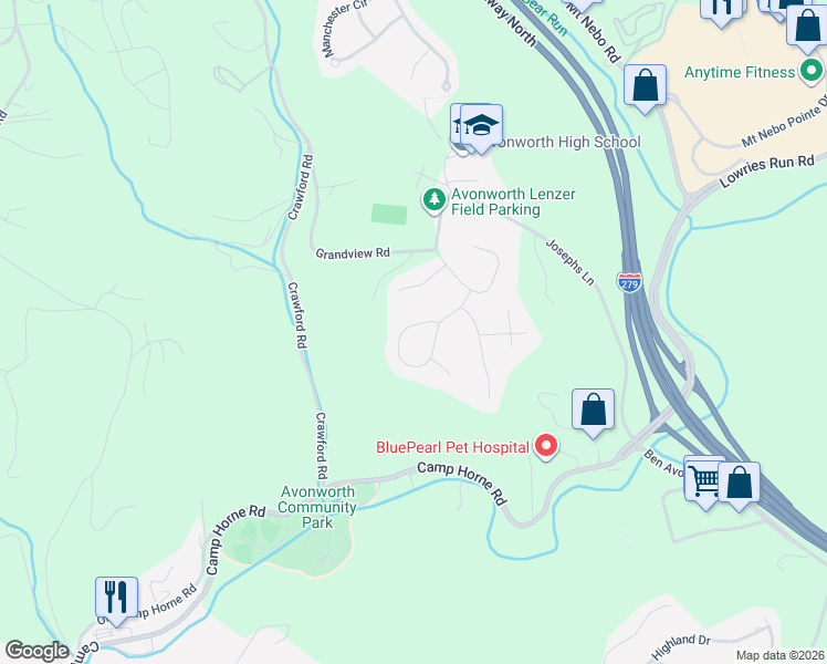 map of restaurants, bars, coffee shops, grocery stores, and more near 510 Avonworth Heights Dr in Pittsburgh