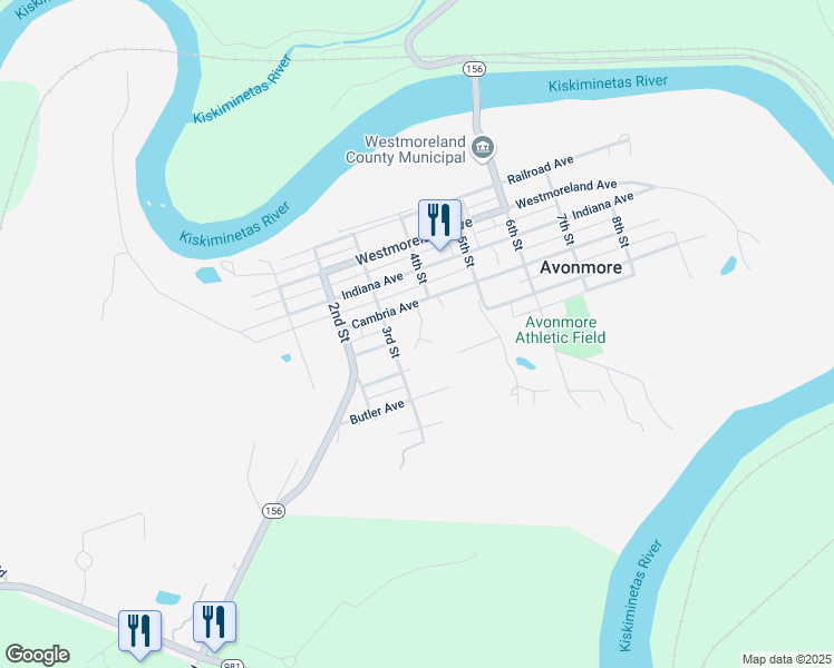 map of restaurants, bars, coffee shops, grocery stores, and more near 300 Cambria Avenue in Avonmore