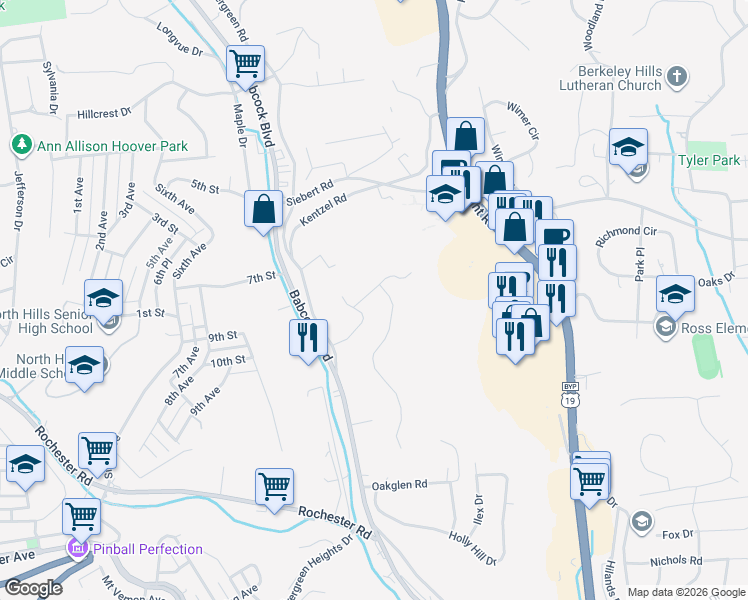 map of restaurants, bars, coffee shops, grocery stores, and more near 101 Colwyn Road in Pittsburgh