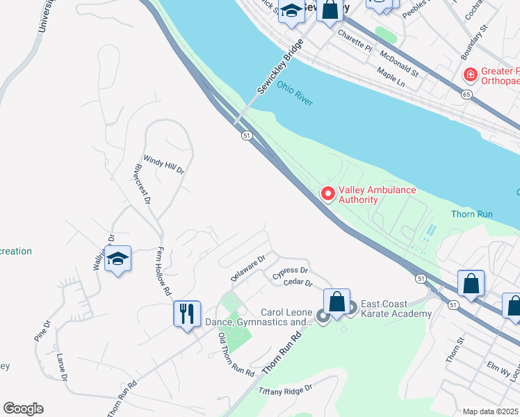 map of restaurants, bars, coffee shops, grocery stores, and more near 1340 Lee Drive in Carnot-Moon