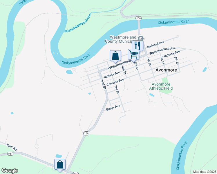 map of restaurants, bars, coffee shops, grocery stores, and more near 204 Cambria Avenue in Avonmore