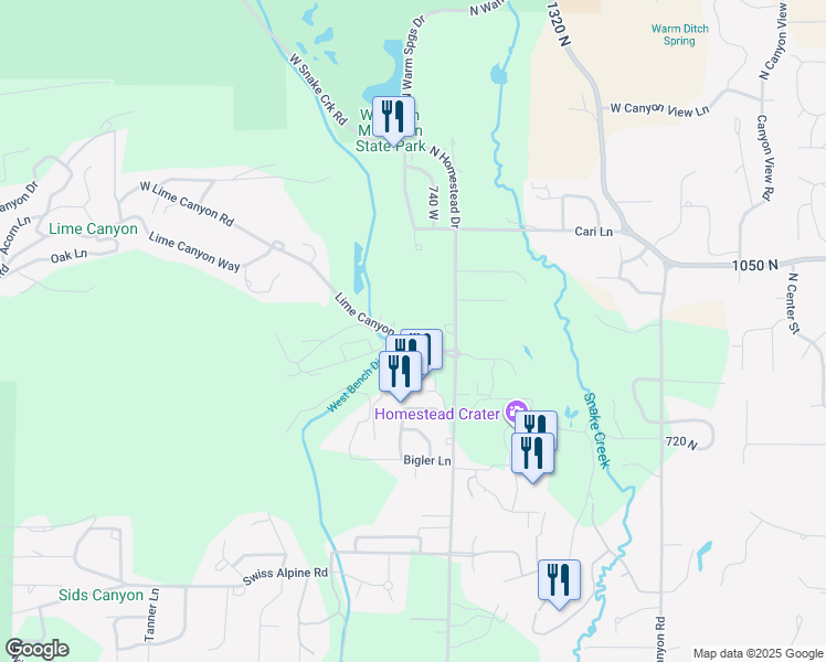 map of restaurants, bars, coffee shops, grocery stores, and more near 793 North 800 West in Midway