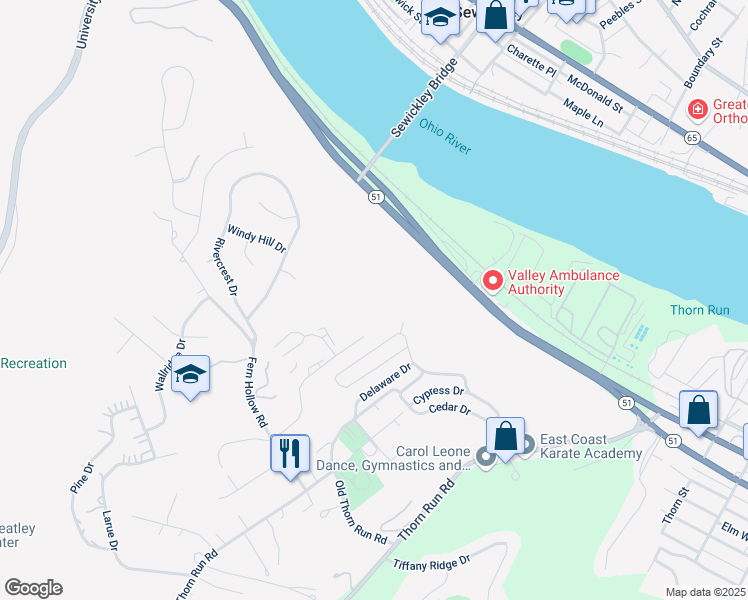 map of restaurants, bars, coffee shops, grocery stores, and more near 1220 Lee Drive in Moon