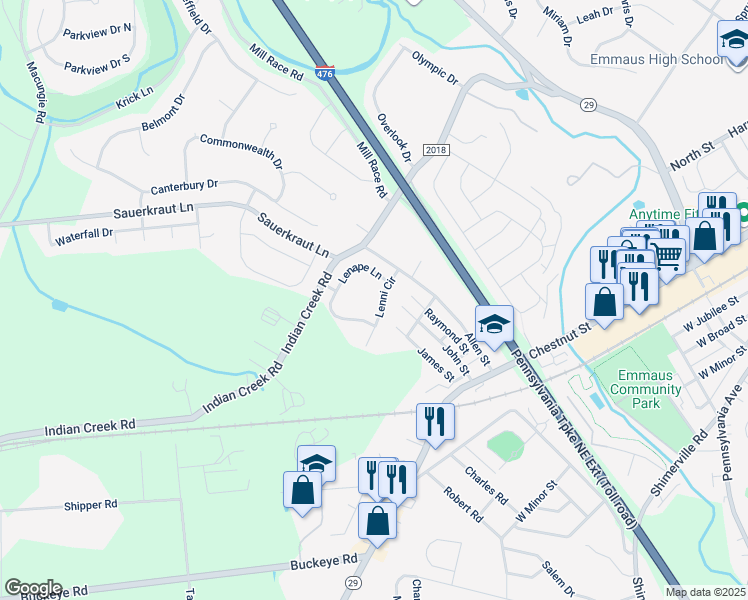 map of restaurants, bars, coffee shops, grocery stores, and more near 4407 Lenni Circle in Emmaus