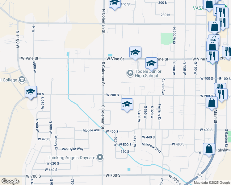 map of restaurants, bars, coffee shops, grocery stores, and more near 540 West 200 South in Tooele