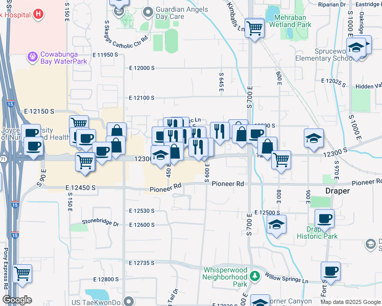map of restaurants, bars, coffee shops, grocery stores, and more near 541 East 12300 South in Draper