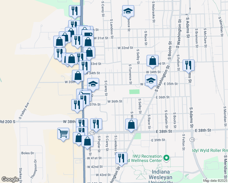 map of restaurants, bars, coffee shops, grocery stores, and more near 3530 South Landess Street in Marion