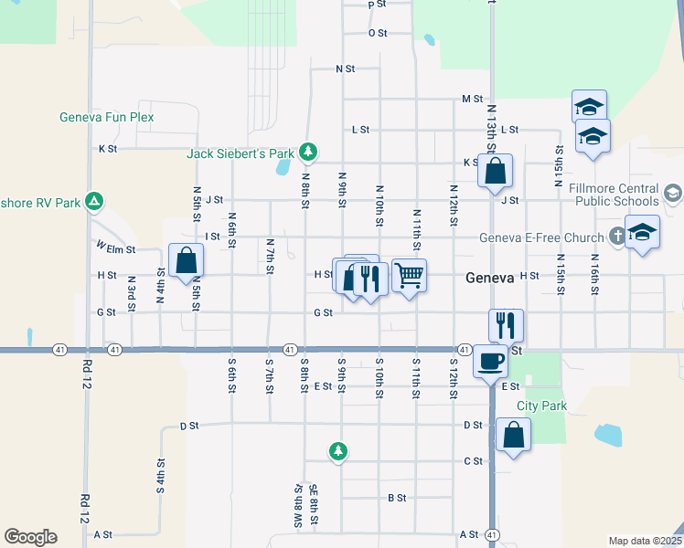 map of restaurants, bars, coffee shops, grocery stores, and more near 202 North 9th Street in Geneva