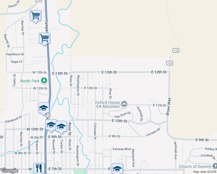 map of restaurants, bars, coffee shops, grocery stores, and more near 745 East 12th Street in Craig