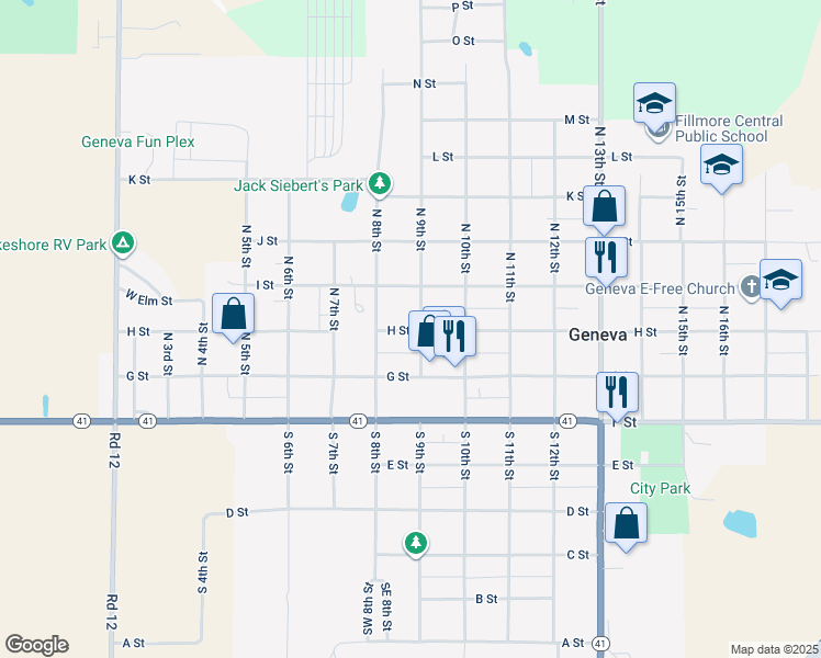 map of restaurants, bars, coffee shops, grocery stores, and more near 202 North 9th Street in Geneva