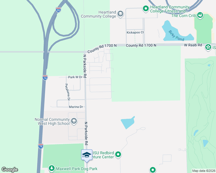 map of restaurants, bars, coffee shops, grocery stores, and more near 1212 Ledgestone Drive in Normal