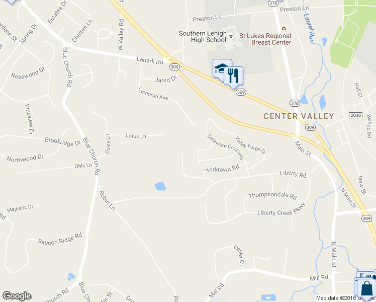 map of restaurants, bars, coffee shops, grocery stores, and more near 5915 Concord Way in Coopersburg