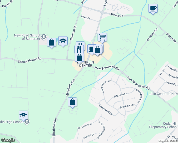 map of restaurants, bars, coffee shops, grocery stores, and more near 1105 Conrad Way in Franklin Township