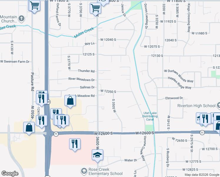 map of restaurants, bars, coffee shops, grocery stores, and more near 3530 West 12340 South in Riverton