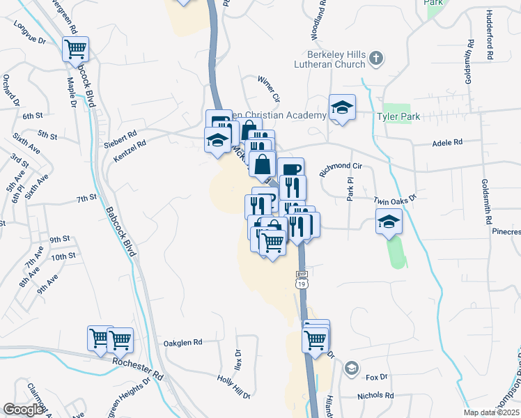 map of restaurants, bars, coffee shops, grocery stores, and more near 4801 McKnight Road in Pittsburgh