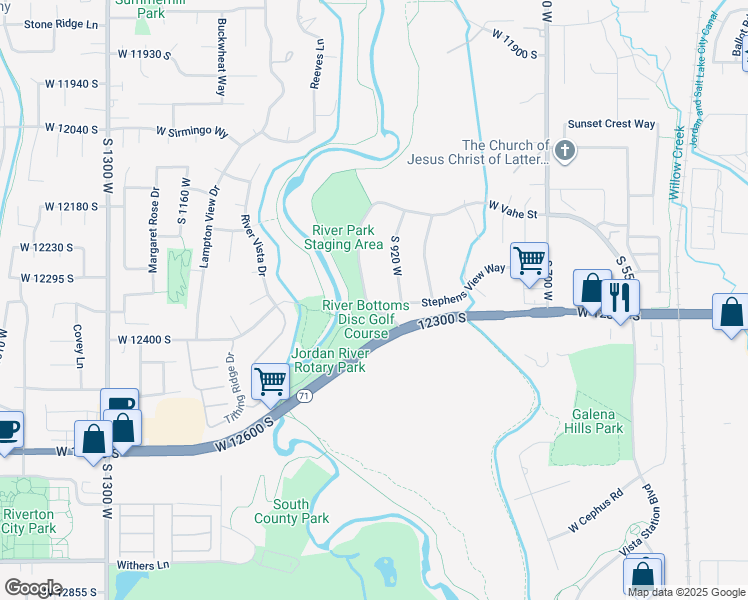 map of restaurants, bars, coffee shops, grocery stores, and more near 12271 South Vahe Street in Draper