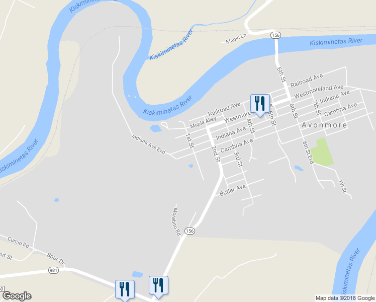 map of restaurants, bars, coffee shops, grocery stores, and more near 28 Indiana Avenue in Avonmore