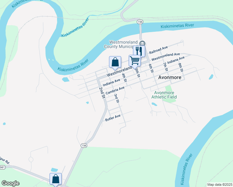 map of restaurants, bars, coffee shops, grocery stores, and more near 300 Cambria Avenue in Avonmore