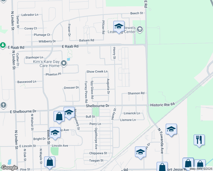 map of restaurants, bars, coffee shops, grocery stores, and more near 1106 Sawgrass Drive in Normal