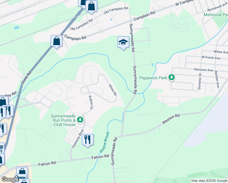 map of restaurants, bars, coffee shops, grocery stores, and more near 50 Kline Road in Somerset County