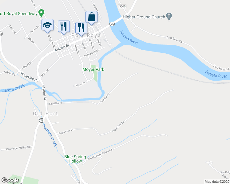 map of restaurants, bars, coffee shops, grocery stores, and more near 504 Sand Bar Road in Port Royal