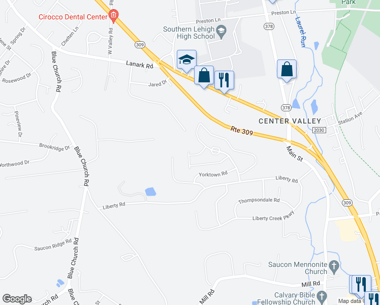 map of restaurants, bars, coffee shops, grocery stores, and more near 5946 Saratoga Lane in Lehigh County