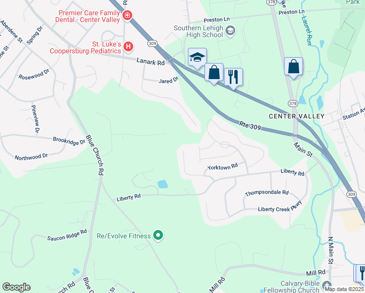 map of restaurants, bars, coffee shops, grocery stores, and more near 5915 Concord Way in Coopersburg