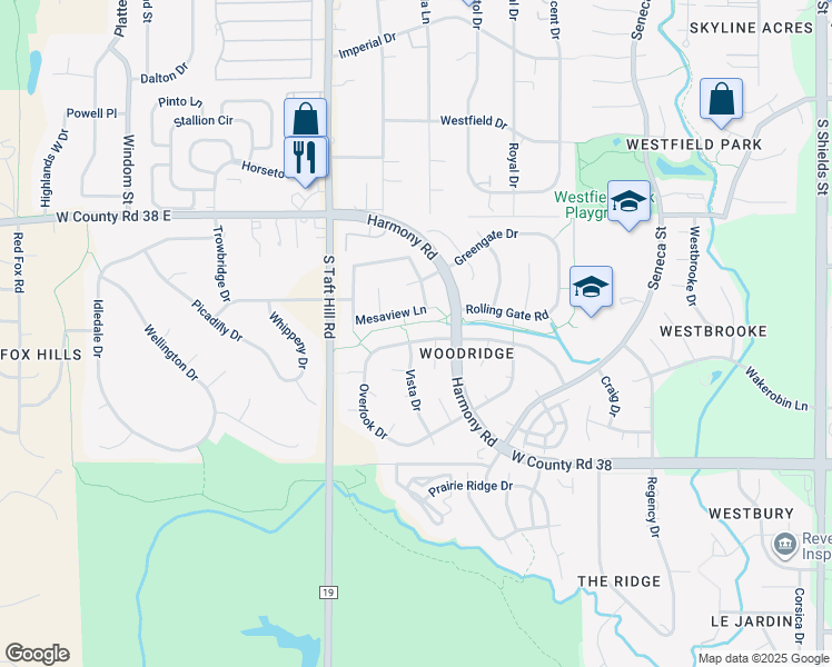 map of restaurants, bars, coffee shops, grocery stores, and more near 1909 Silvergate Road in Fort Collins