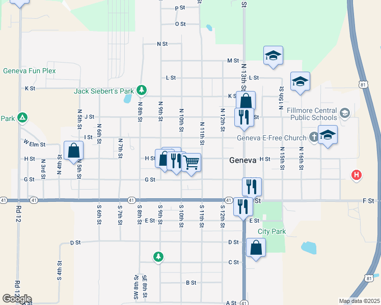 map of restaurants, bars, coffee shops, grocery stores, and more near 1023 H Street in Geneva