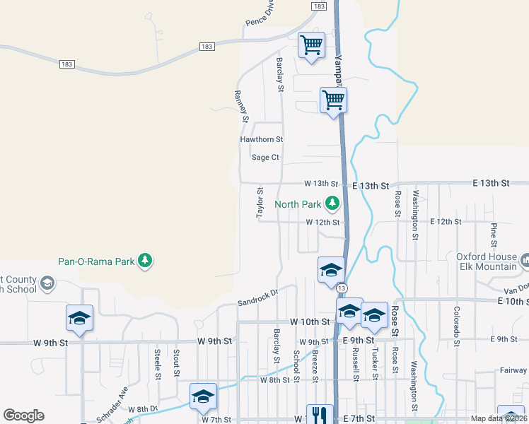 map of restaurants, bars, coffee shops, grocery stores, and more near 375 West 12th Street in Craig