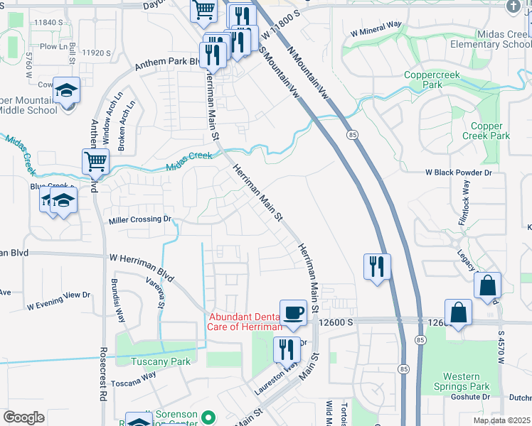 map of restaurants, bars, coffee shops, grocery stores, and more near 5157 West Brioso Court in Herriman