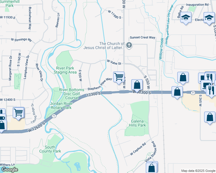 map of restaurants, bars, coffee shops, grocery stores, and more near 12261 815 West in Draper