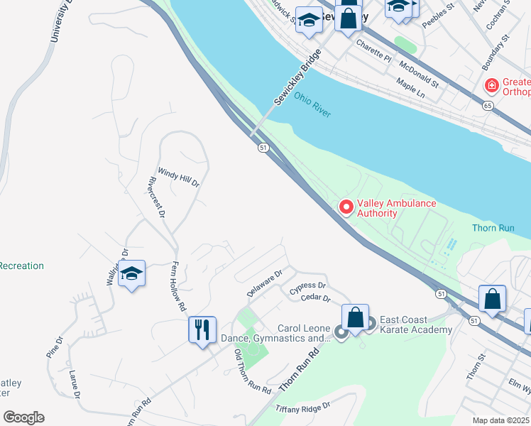 map of restaurants, bars, coffee shops, grocery stores, and more near 1340 Lee Drive in Carnot-Moon