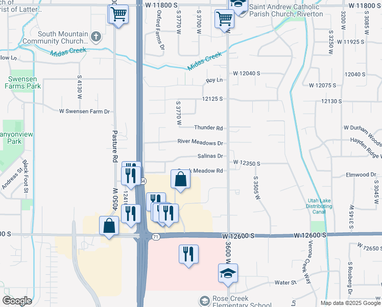 map of restaurants, bars, coffee shops, grocery stores, and more near 3732 Salinas Drive in Riverton