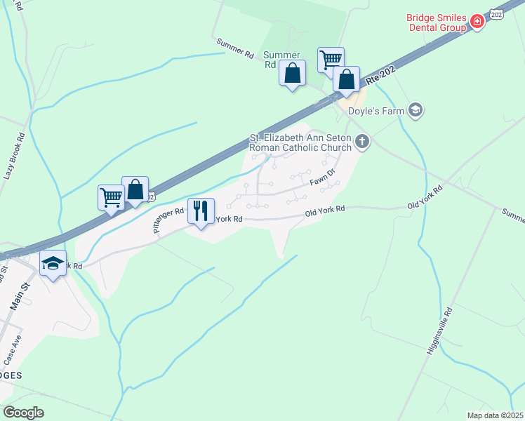 map of restaurants, bars, coffee shops, grocery stores, and more near 546 Old York Road in Readington Township