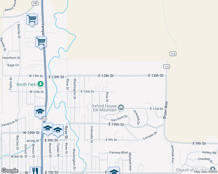 map of restaurants, bars, coffee shops, grocery stores, and more near 745 East 12th Street in Craig