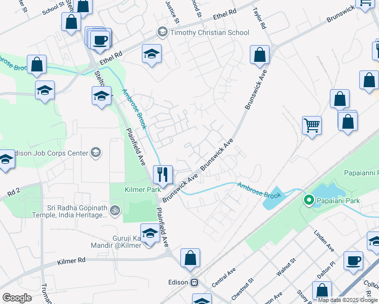 map of restaurants, bars, coffee shops, grocery stores, and more near 303 Merrywood Drive in Edison