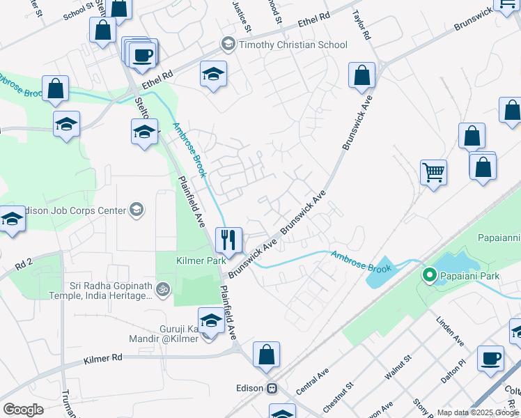 map of restaurants, bars, coffee shops, grocery stores, and more near 10 Brunswick Avenue in Edison