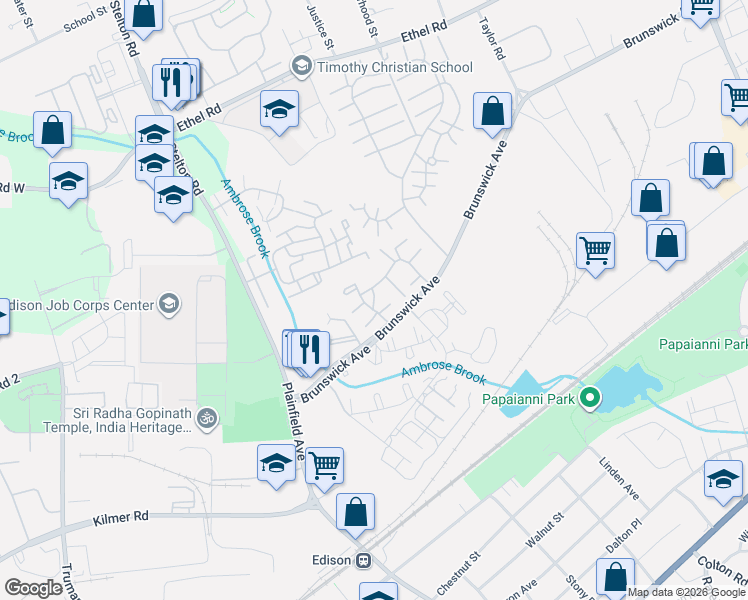 map of restaurants, bars, coffee shops, grocery stores, and more near 1308 Merrywood Drive in Edison