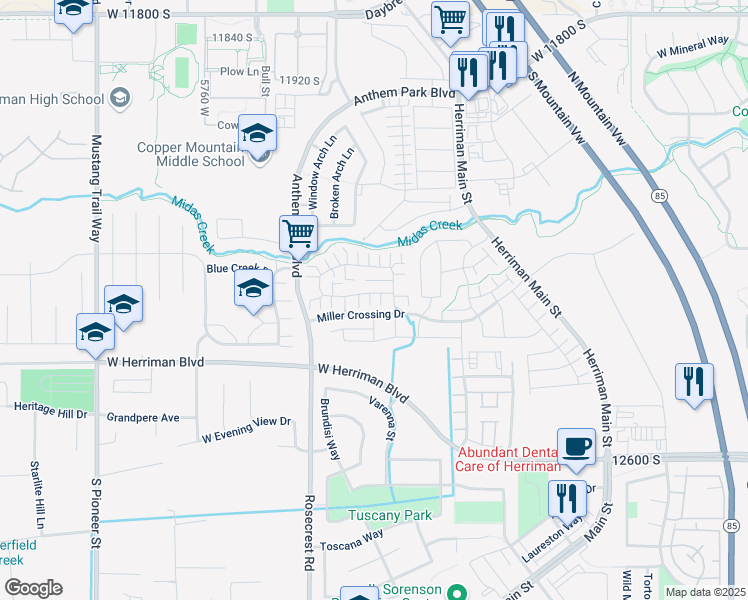 map of restaurants, bars, coffee shops, grocery stores, and more near 5474 Distler Lane in Herriman