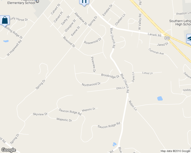 map of restaurants, bars, coffee shops, grocery stores, and more near 4642 Brookridge Drive in Center Valley