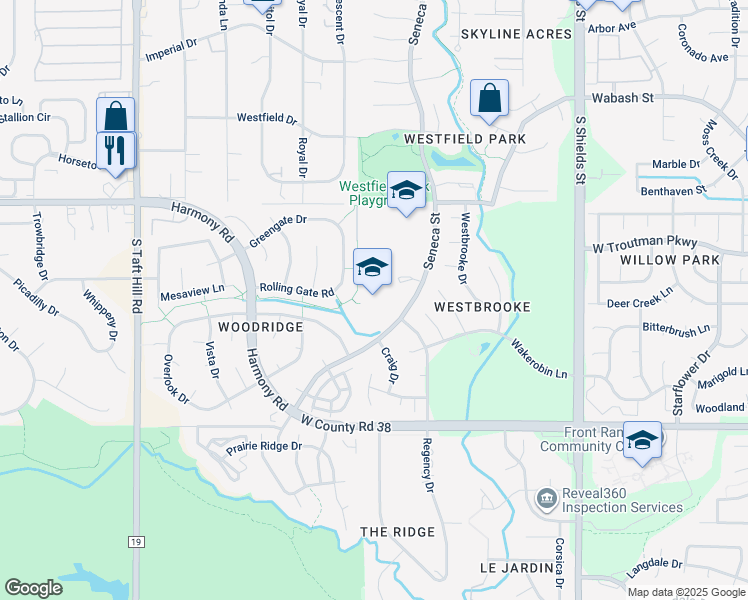 map of restaurants, bars, coffee shops, grocery stores, and more near 4201 Seneca Street in Fort Collins