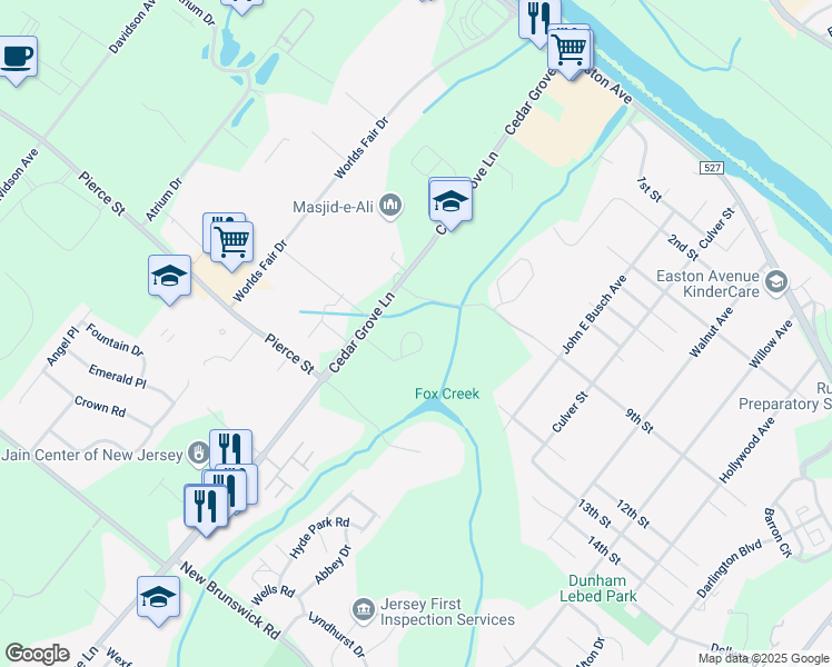 map of restaurants, bars, coffee shops, grocery stores, and more near 66 Cedar Grove Lane in Franklin Township