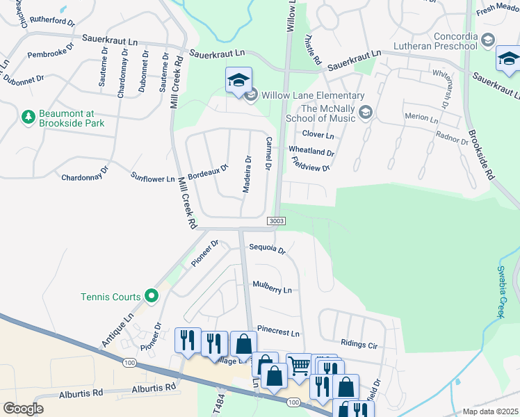 map of restaurants, bars, coffee shops, grocery stores, and more near 6583 Carmel Drive in Macungie
