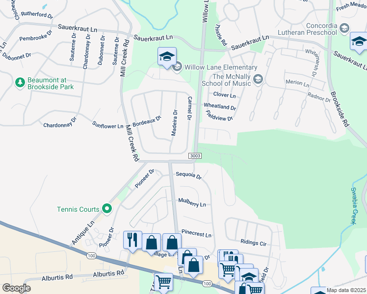 map of restaurants, bars, coffee shops, grocery stores, and more near 6583 Carmel Drive in Macungie